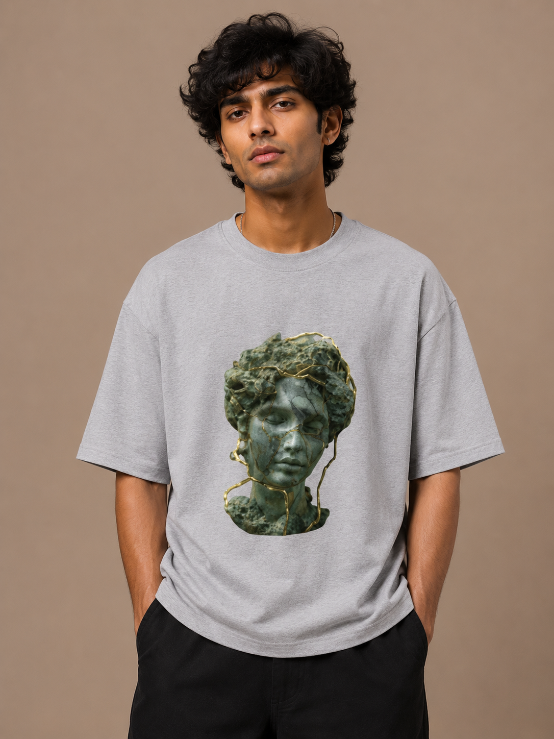 Gold Stone Greek Print Unisex Oversized T-Shirt