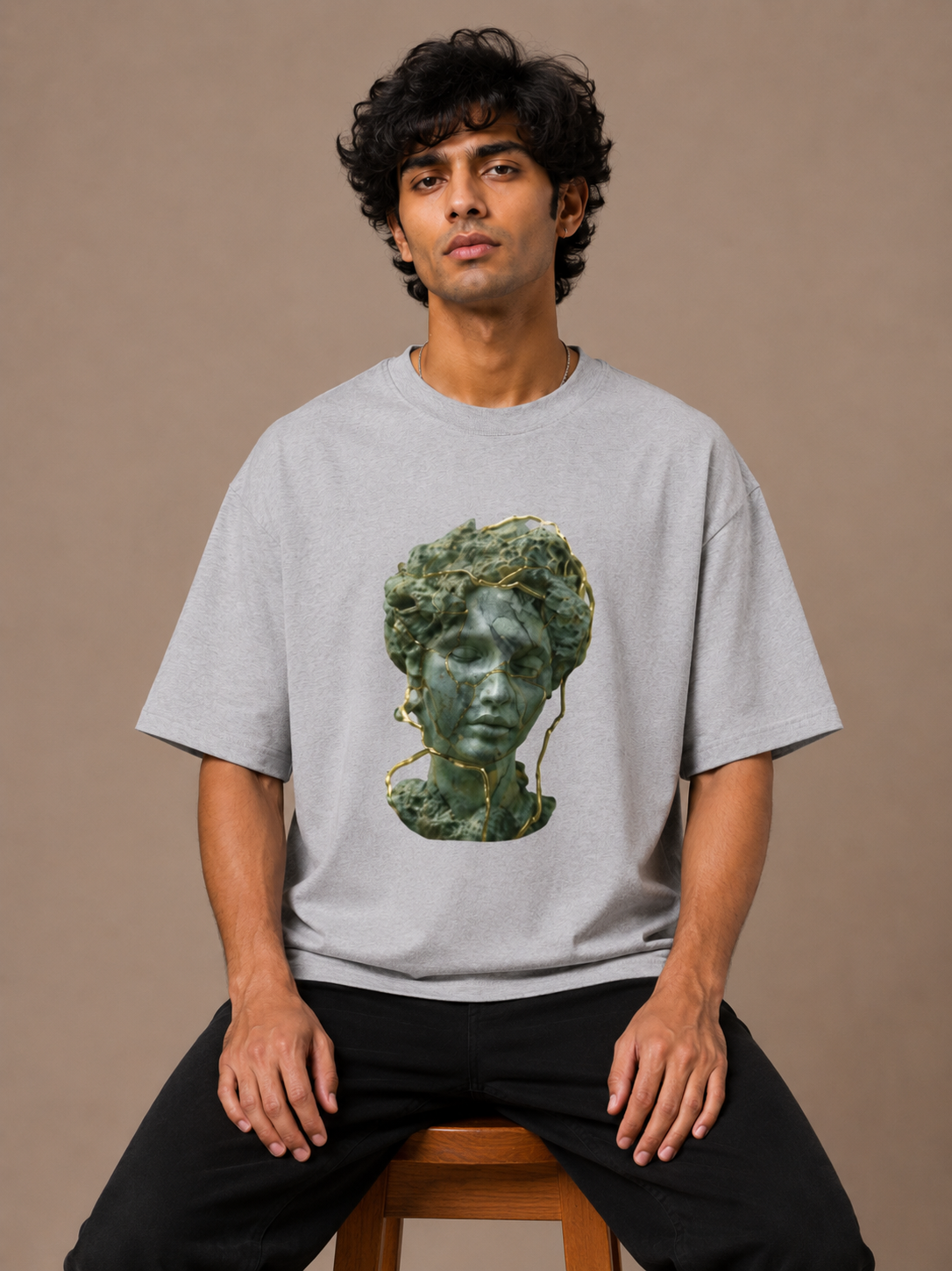 Gold Stone Greek Print Unisex Oversized T-Shirt