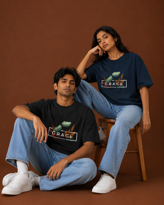 Grace Typo Graphic Unisex Oversized T-Shirt